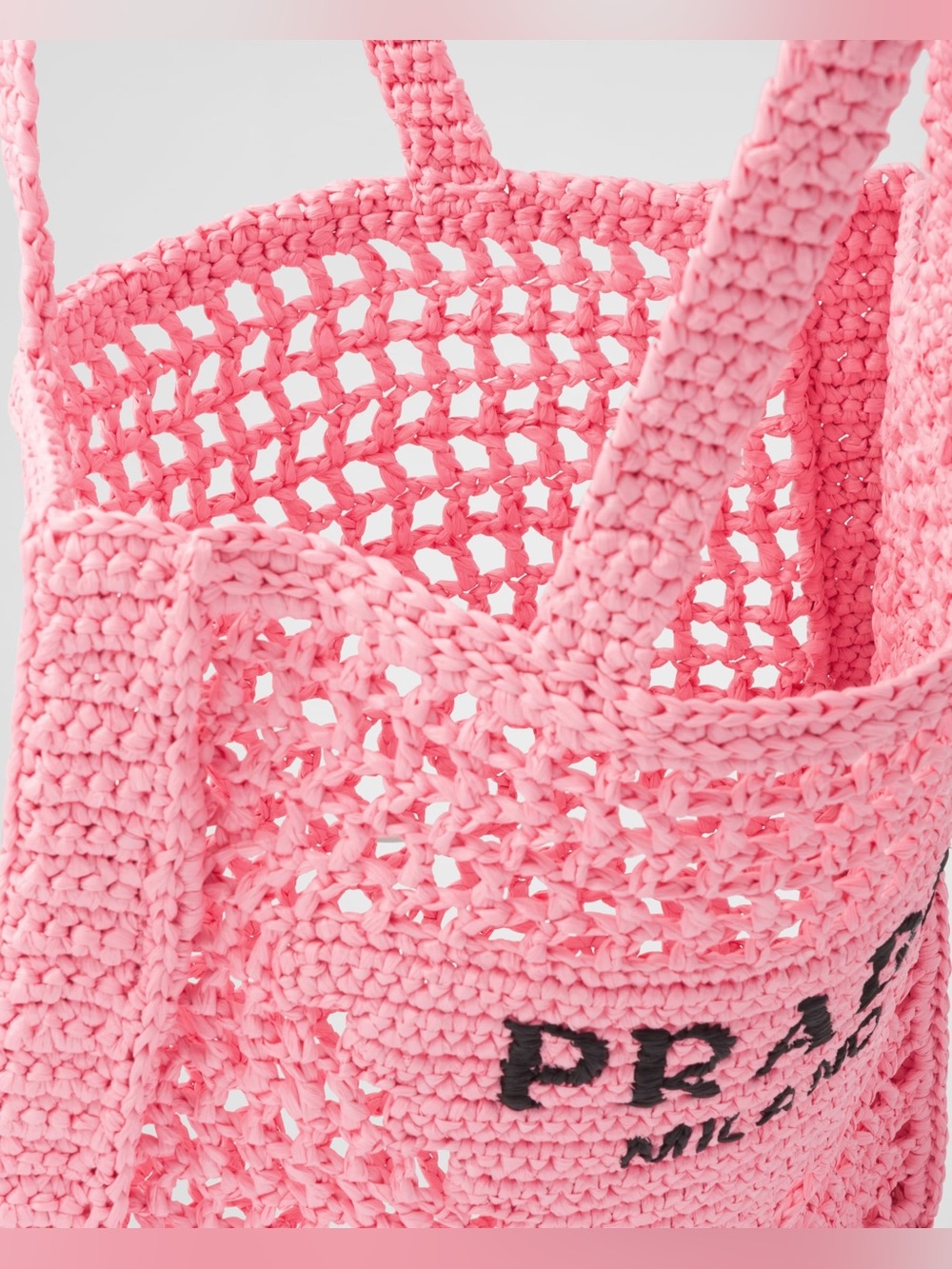 💓NWT Prada Raffia Tote Shopping Bag Beach Purse Crochet Shoulder Triangle Logo - Picture 5 of 11